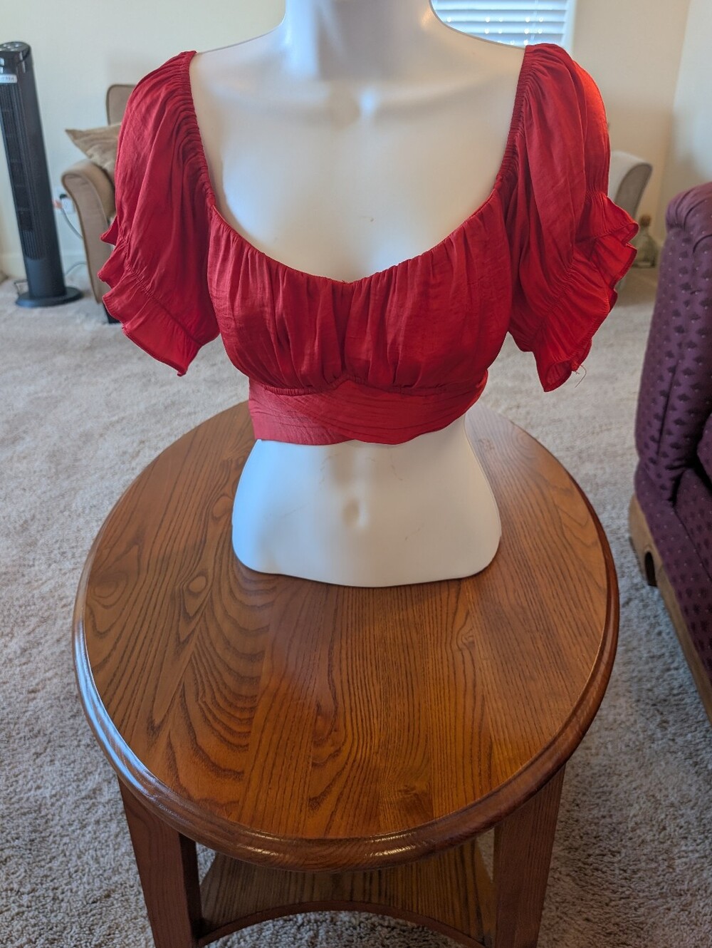 Red Boho Themed Crop Top With Back Tie, Size L